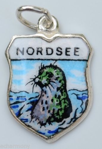 (image for) Nordsee GERMANY - Seal - Vintage Silver Enamel Travel Shield Charm